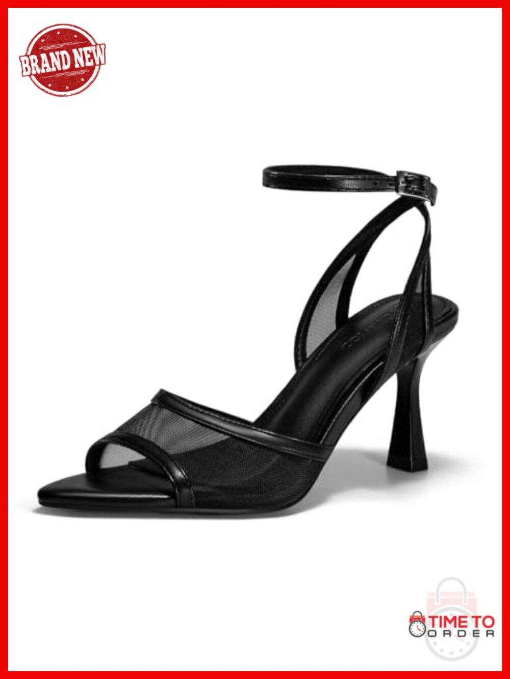 Kitten Heels Sandals Pointed Open Toe Ankle Buckle Strap Faux Leather Dress